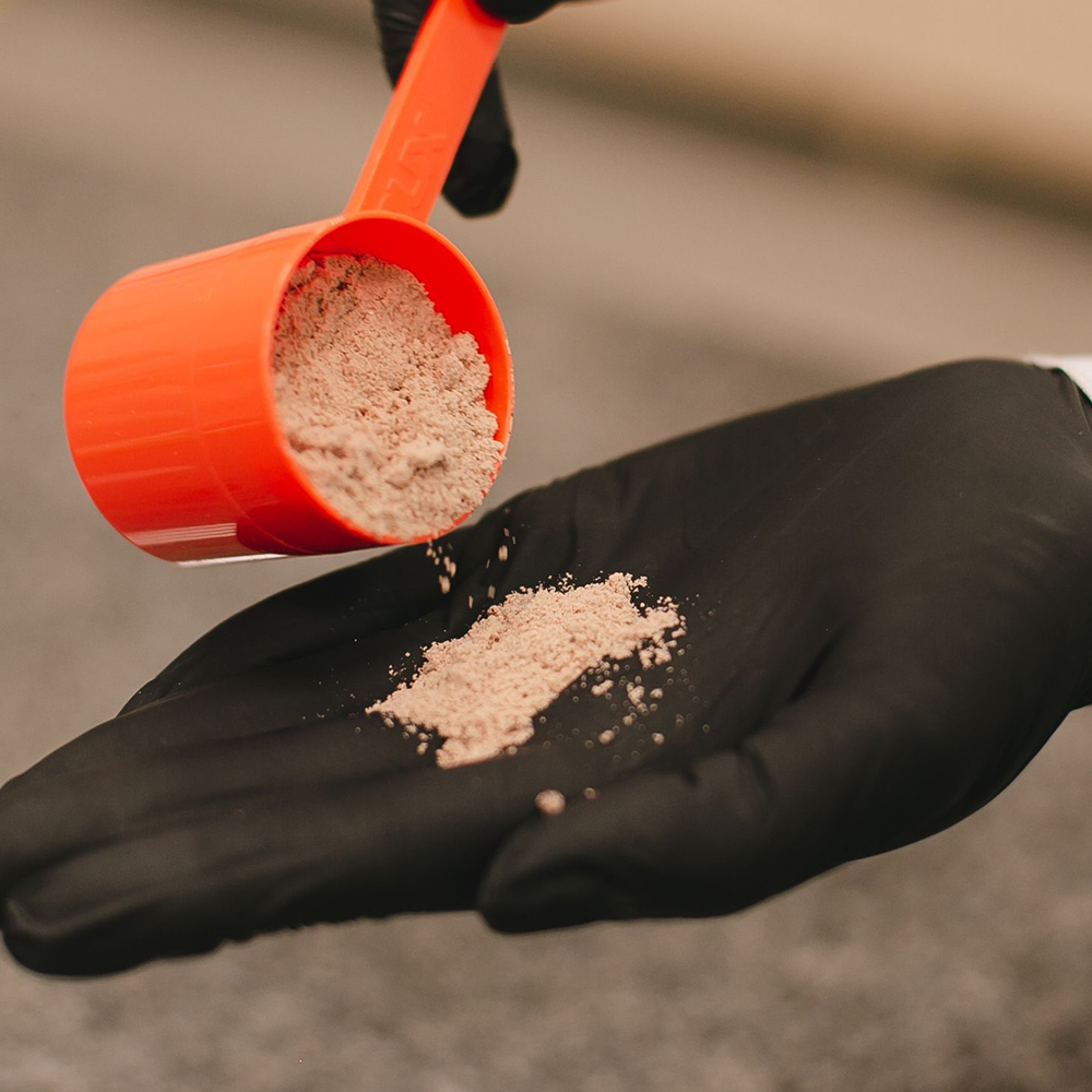 Ashwagandha-Pulver auf einer behandschuhten Hand